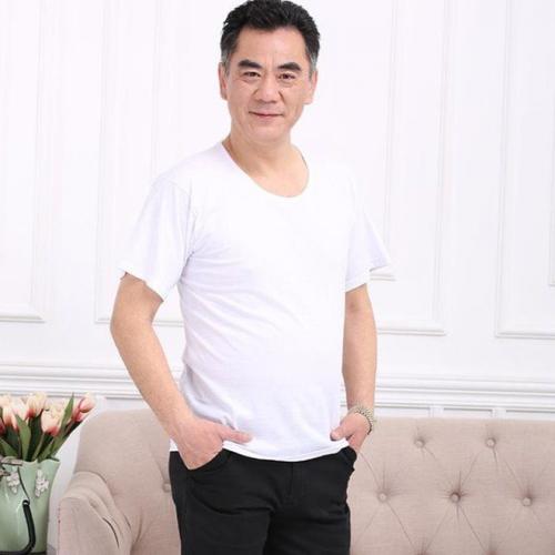 中老年背心男士老头衫纯棉夏季内穿圆领大码宽松汗衫薄款爸爸短袖