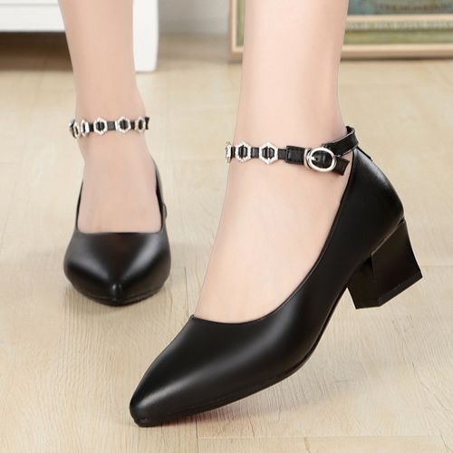 冬季意尔康女皮鞋妈妈鞋中跟真皮正品2021新款女单鞋粗跟职场女鞋