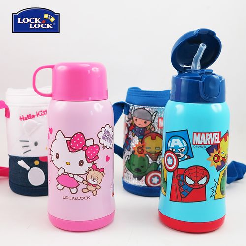 清仓乐扣乐扣304双层儿童卡通保温杯背带保冷杯hellokitty