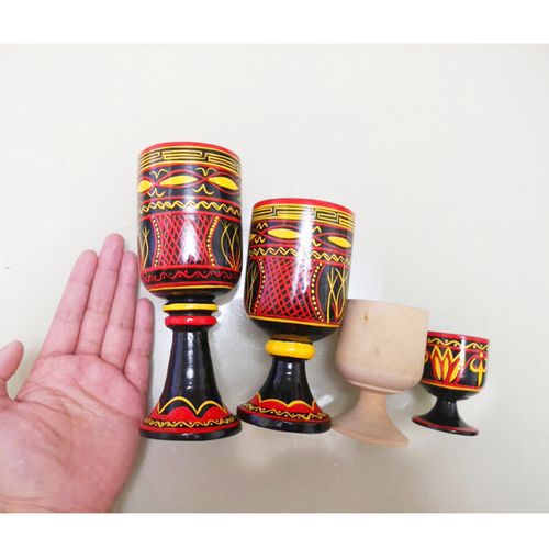 凉山昭觉彝族漆器白酒杯啤酒杯实木头酒具餐具民族特色手绘工艺品