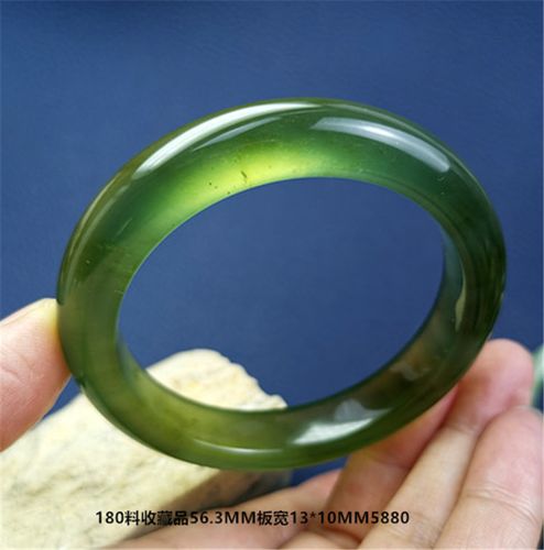 玉石手镯180老坑料瓶底绿女款玉镯菠菜绿岫玉女镯56口珠宝玉器