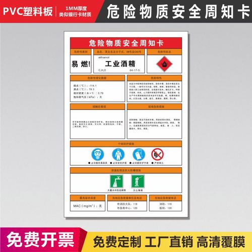 工业酒精安全周知卡危险化学品仓库标识牌定做乙炔乙醇盐酸硫酸标志牌