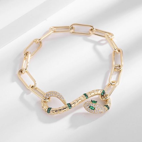 欧美个性高端异域灵蛇镶锆石开口手镯复古环扣蛇形手链厂家批发