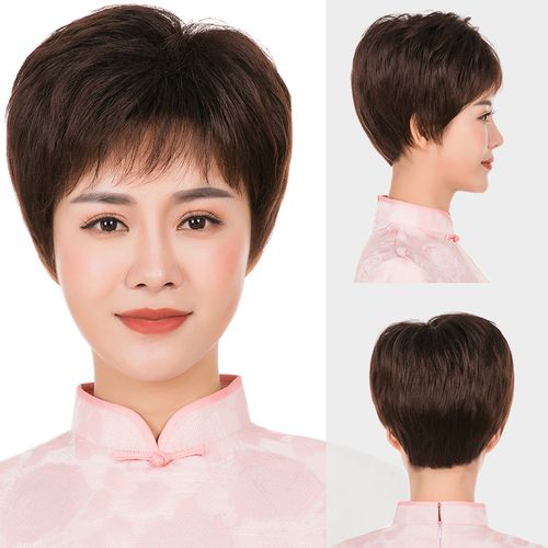 假发女短发真人发丝发套t化疗全头套自然蓬松头发妈妈中老年女士