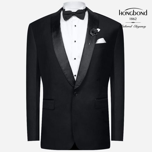 红邦创衣 新郎礼服套装男士西服套男装藏蓝羊毛正装