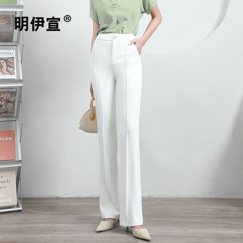 白色裤子女冰丝雪纺微喇裤高腰垂感显瘦2021夏季新款韩版喇叭长裤