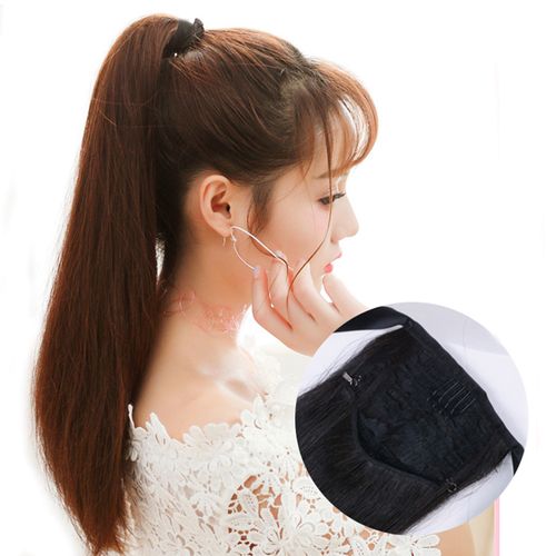 蔓茵 真发马尾绑带式口袋马尾辫中长款真人头发丝双马尾假发片可染烫