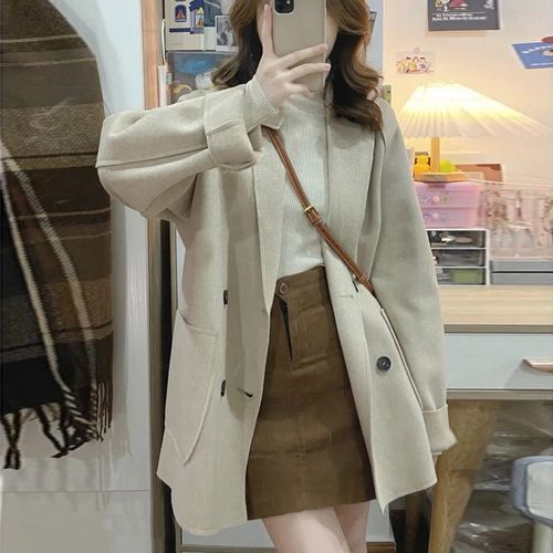 韩系高级感呢子大衣2021秋冬双面呢小个子搭配显高毛呢外套女短款