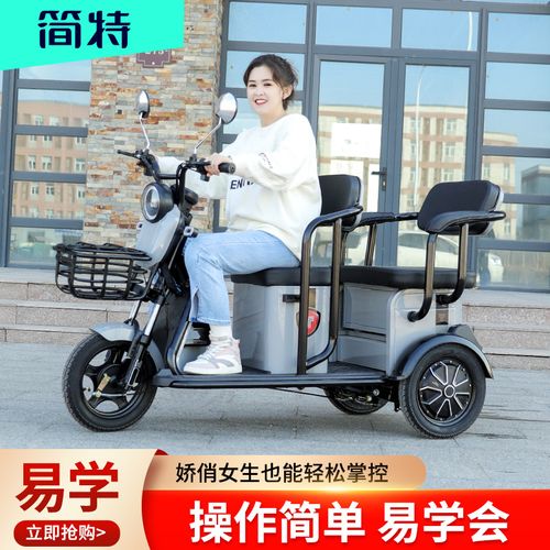 简特 客货两用双驱动电动三轮车 女接送孩子家用电瓶车老人代步车