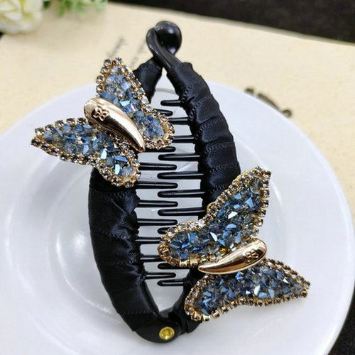 克丽斯汀正品韩版串珠发卡蝴蝶鱼嘴夹竖夹女士马尾夹扭夹成人发夹