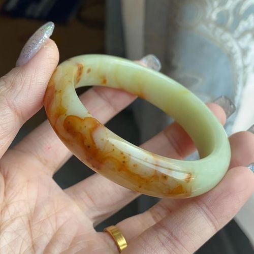 天然岫玉花玉手镯55小圈口天然岫玉精美花玉一物一图