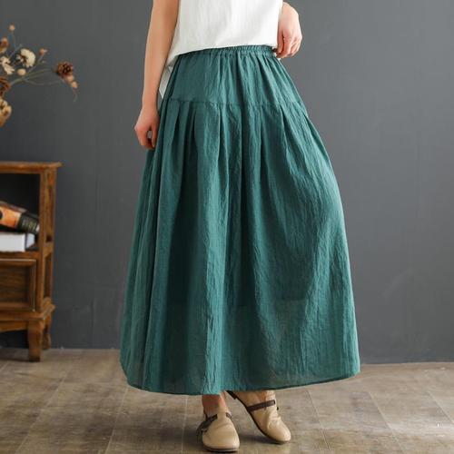 新款文艺复古棉麻半身裙长裙高腰长款亚麻宽松百搭大摆裙百褶裙女