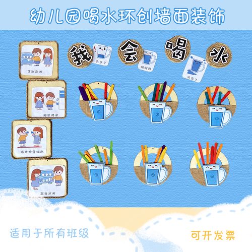 幼师口袋我会喝水主题墙幼儿园班级教室环境自制森系田园环创壁饰