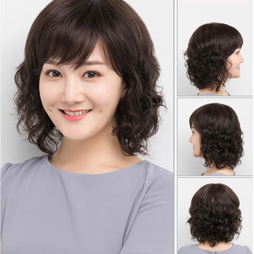 假发羊毛卷整顶发套包邮女短发中老年妈妈短卷发真人发丝短碎发