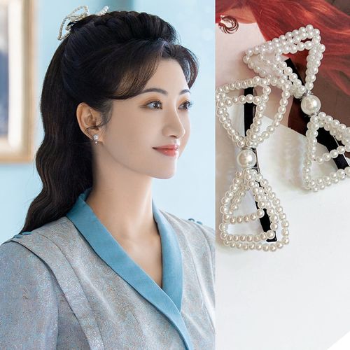 流光之城景甜冯世真同款发夹超仙珍珠蝴蝶结马尾顶夹后脑勺发饰卡