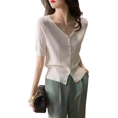 夏季气质女装针织薄款式开衫修身显瘦短袖空调衫精致短袖针织开衫