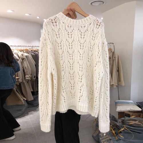 针织衫女2021年秋季新款韩版宽松镂空毛衣长袖打底针织女上衣春秋