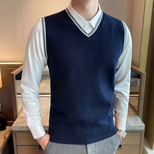 绅士风秋冬v领毛背心男无袖毛衣马甲鸡心领针织衫坎肩羊毛衫马夹