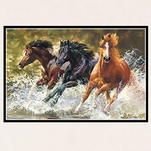 自己绣三匹骏马奔腾钻石画满钻贴钻十字绣马到成功钻石绣踏浪版马