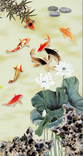 九鱼图富贵鱼九鱼聚财年年有余贴画挂画无框画招财风水装饰画139