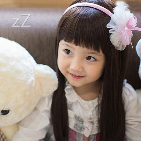 x儿童假发女发长发齐刘海公主长直全头套式梨花小女孩