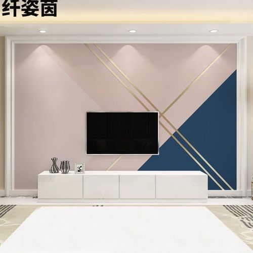 电视背景墙壁纸简约现代客厅沙发几何线条拼色书房影视墙壁布壁画