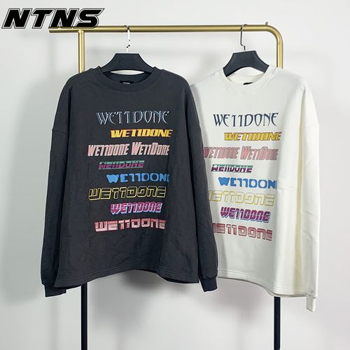 we11done新款彩色多排弹幕卫衣welldone21fw字母logo加绒长袖圆领