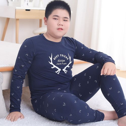 舒适小胖子男孩秋衣秋裤7岁初中生胖男童套装春秋装小学生加大码