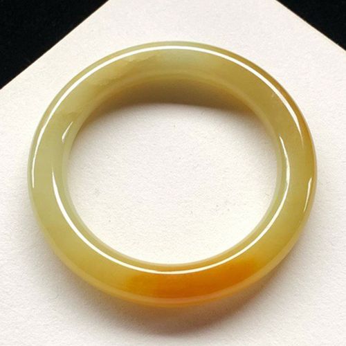 七小匠天然缅甸老坑a货翡翠冰种黄翡圆条福镯子翡翠手镯52.3圈口