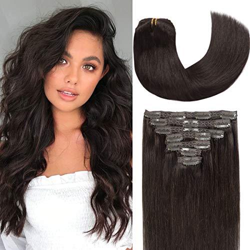 caliee clip in hair extensions human hair dark brown real ha