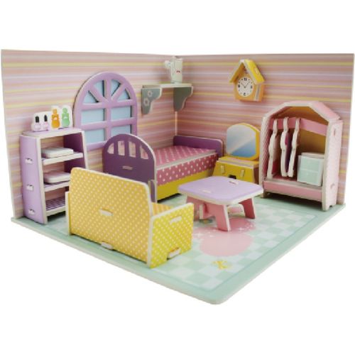 3d立体拼图儿童玩具3-6-8岁幼儿园男孩diy手工纸质房子模型 粉色房间