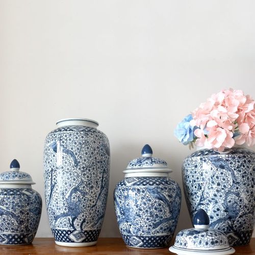 景德镇陶瓷青花瓷花瓶喜上眉梢中式储物罐客厅装饰插花瓶复古摆件