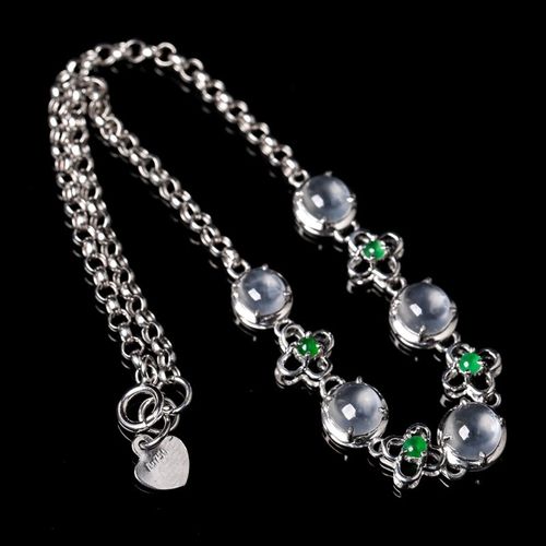 森洲 翡翠手链天然a货冰种起光蛋面手链黄金镶嵌手串女款 图片色