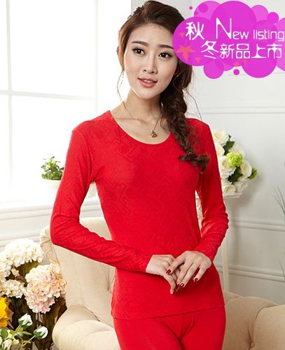 诗曼芬新款女士秋衣套装/木代尔/弹力柔滑/结婚福字/大红色12701