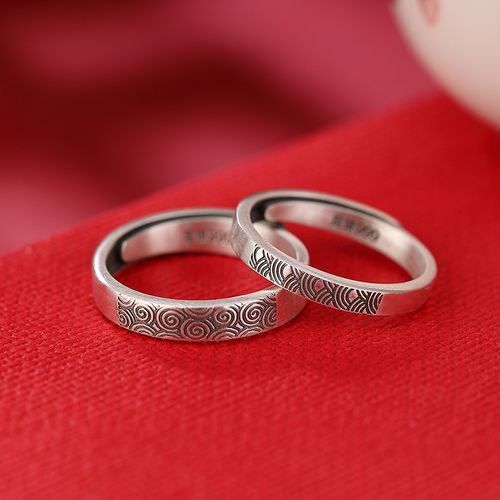 s999足银纯银复古情侣戒指男女士风生水起开口指环古风汉服搭配