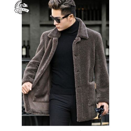 灵烦香港潮牌夹克外套男秋冬季颗粒绒男外套海宁羊剪绒大衣男羊羔中长
