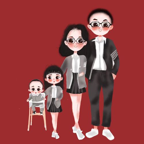 全家福手绘头像定制一家三四口亲子q版卡通动漫画微信约稿设计
