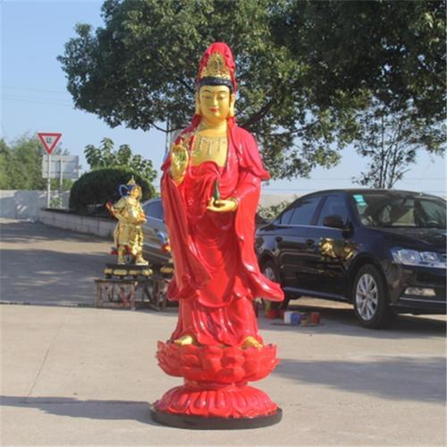 树脂佛像鎏金 彩绘观音 1米6站红观音菩萨 寺庙红衣观世音神像【3月10