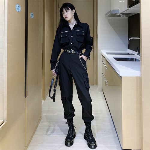 酷女孩穿搭帅气女装秋季套装暗黑系风格工装裤搭配上衣服朋克秋冬