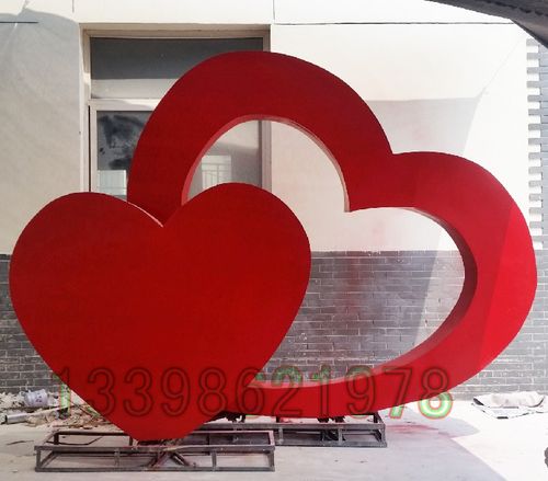 永结同心玻璃钢雕塑 大型红色爱心户外花海摆件 婚姻爱情主题模型