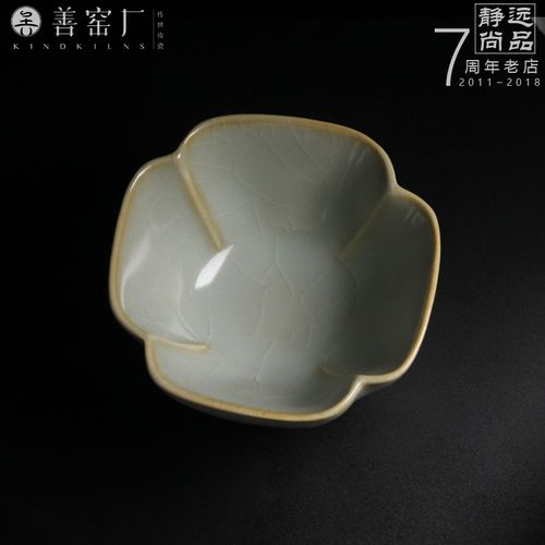 正品李善明汝窑杯善款汝窑杯善隐款茶杯天青色开片四瓣杯非晓芳窑
