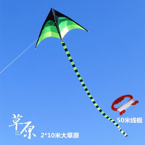 潍坊三角长尾巴风筝微风易飞儿童卡通大风筝春季放风筝带线轮 2米宽10