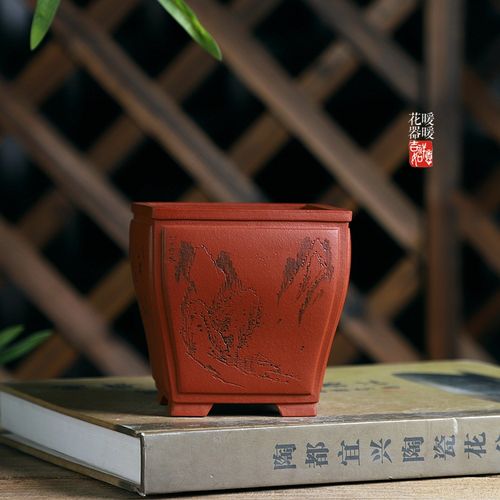 『奎面四方』原矿紫砂清水泥 沈小君 全手工制作精品小花盆