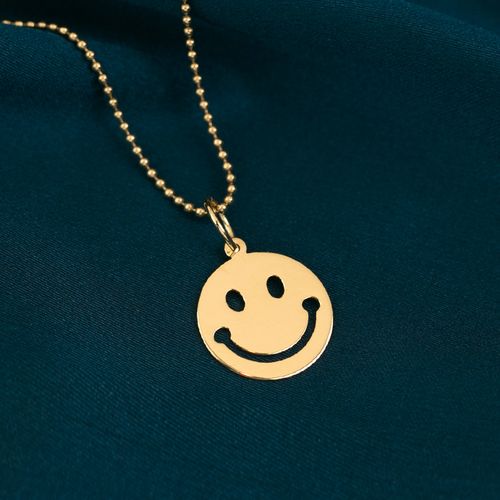 恒蕴叶子14k金ins风emoji笑脸锁骨链吊坠潮女简约镂空素金项链坠