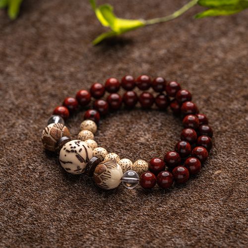 天然印度小叶紫檀木质佛珠手串p207千眼菩提籽两圈款男女文玩手链