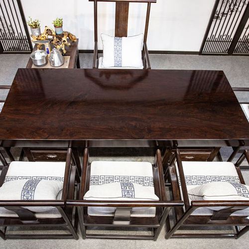 黑檀木大板茶桌新中式桌椅组合办公桌原木实木餐桌茶台整块家具