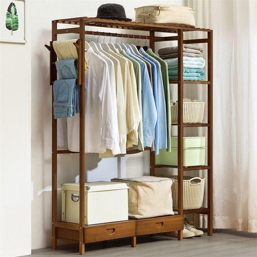 淘之良品 简易衣柜木质多层布衣柜组装衣橱现代简约收纳置物架楠竹布