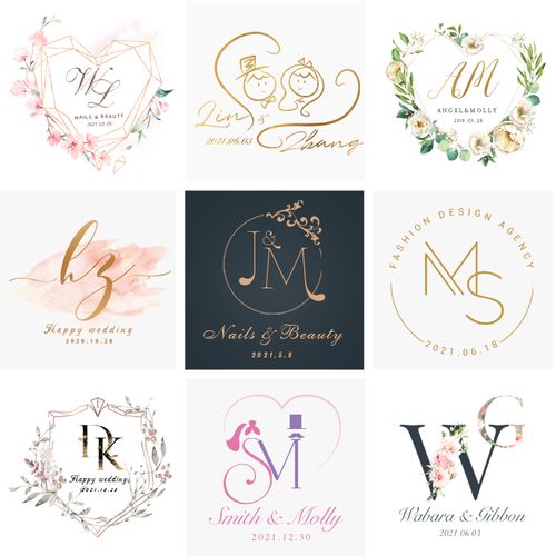 新品婚礼设ogo志计字母名字结z婚创意标设商标定制设计原创l计定