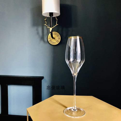 忠俊严选 无铅水晶玻璃金边香槟杯优雅笛型香槟杯340ml