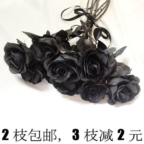 暗夜黑色花朵经典黑哥特黑玫瑰拍照道具仿真假花摄影写真艺术插花
